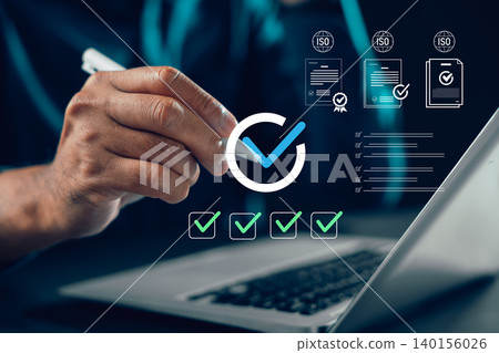 Quality control management ensures iso standard certification, audit compliance, international document process workflow, and superior quality assurance using digital check mark icons Quality control management ensures iso standard certification, audit compliance, international document process workflow, and superior quality assurance using digital check mark icons 140156026