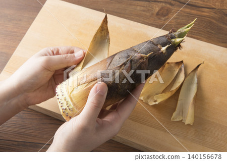 Peeling the skin off a bamboo shoot. Peeling the skin off a bamboo shoot. 140156678