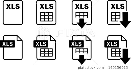 Excel (XLS) 電子表格文件圖示插圖,黑白。 Excel (XLS) 電子表格文件圖示插圖,黑白。 140156913