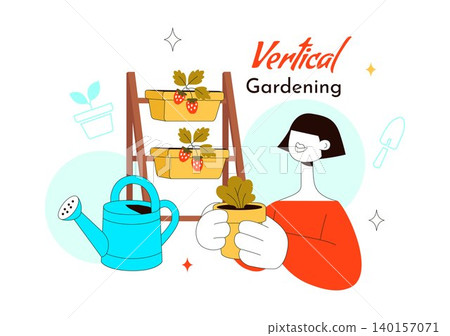 DIY Vertical Gardening Illustration Featuring Urban Gardening, Stackable Planters, Homegrown Vegetables, Sustainable Living, and Small Space Farming DIY Vertical Gardening Illustration Featuring Urban Gardening, Stackable Planters, Homegrown Vegetables, Sustainable Living, and Small Space Farming 140157071