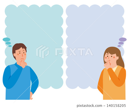 Illustration of a troubled man and woman with space for copy. Illustration of a troubled man and woman with space for copy. 140158205