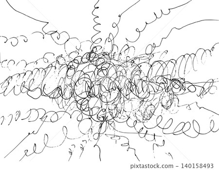 [Transparent Background] A hand-drawn monochrome line art featuring swirling lines that explode outwards from the center. 140158493