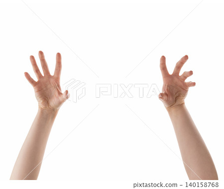 Female hands spooking gesture isolated on white Female hands spooking gesture isolated on white 140158768