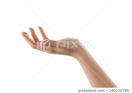 Female cupped hand to hold something isolated on white 140158799