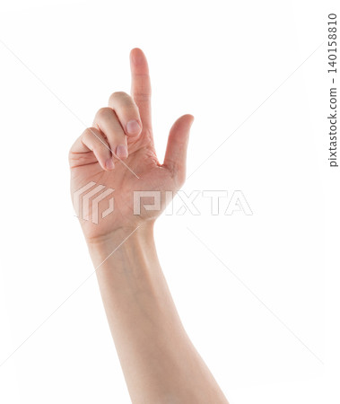Adult man left hand pointing with index finger isolated Adult man left hand pointing with index finger isolated 140158810