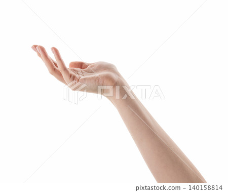 Female hand hold something isolated on white Female hand hold something isolated on white 140158814