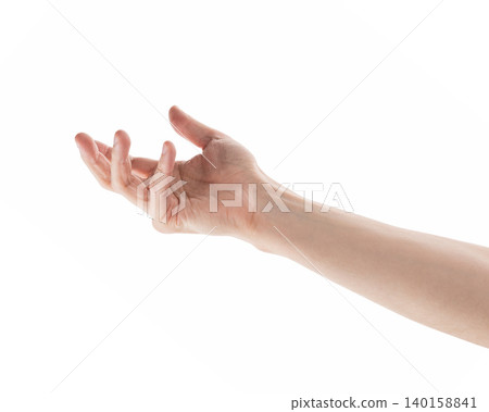 Adult man left hand to hold something isolated on white 140158841