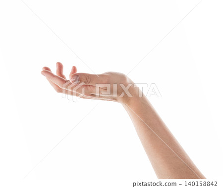 Adult man right hand to hold something isolated on white Adult man right hand to hold something isolated on white 140158842