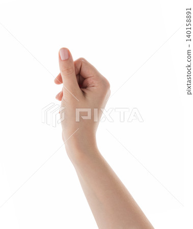 Female hand to hold something like business card isolated on white Female hand to hold something like business card isolated on white 140158891
