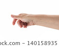 Empty mid aged woman hand to hold something with fingers isolated on white 140158935