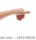 Empty mid aged woman hand to hold something with fingers isolated on white 140158938