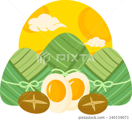 Dragon Boat Festival Rice Dumplings and Salted Egg Illustrations Dragon Boat Festival Rice Dumplings and Salted Egg Illustrations 140159071