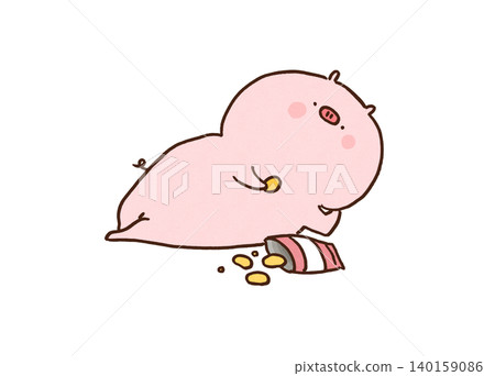 A pig lying down, propping its chin on its hand, eating potato chips (lazy, snacking) A pig lying down, propping its chin on its hand, eating potato chips (lazy, snacking) 140159086