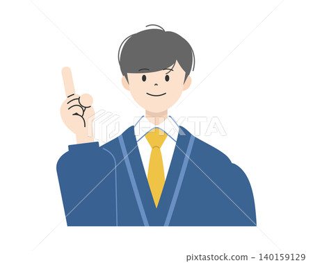 Illustration 2 of the upper body of a male high school student in a school uniform, smiling and pointing with his index finger raised. Illustration 2 of the upper body of a male high school student in a school uniform, smiling and pointing with his index finger raised. 140159129