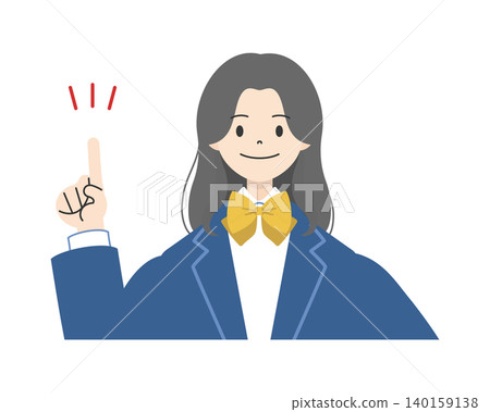 Illustration 1: Upper body of a high school girl in a uniform, smiling and pointing with her index finger raised. Illustration 1: Upper body of a high school girl in a uniform, smiling and pointing with her index finger raised. 140159138