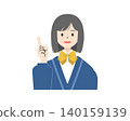 Illustration 2 of the upper body of a high school girl in a uniform, smiling and pointing with her index finger raised. 140159139