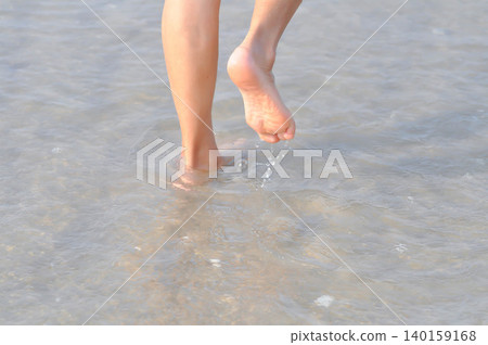 walking on the beach, beach and sand or sea or leg and feet 140159168