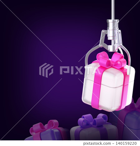 3D Claw Machine Present Box Background with Copy Space for Promo Square Banner 3D Claw Machine Present Box Background with Copy Space for Promo Square Banner 140159220