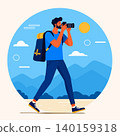 Travel Photographer Character with Camera and Backpack Flat Vector Illustration 140159318