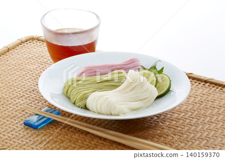 Cold and delicious-looking somen noodles - a representative summer noodle dish of Japan. Cold and delicious-looking somen noodles - a representative summer noodle dish of Japan. 140159370