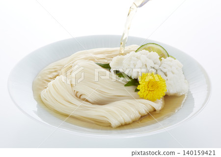 Cold and delicious somen noodles - a representative summer noodle dish of Japan. Cold and delicious somen noodles - a representative summer noodle dish of Japan. 140159421