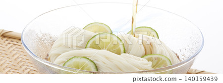 Cool and delicious-looking sudachi somen noodles - a representative summer noodle dish of Japan. 140159439