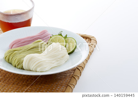 Cold and delicious-looking somen noodles - a representative summer noodle dish of Japan. Cold and delicious-looking somen noodles - a representative summer noodle dish of Japan. 140159445