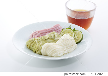 Cold and delicious-looking somen noodles - a representative summer noodle dish of Japan. Cold and delicious-looking somen noodles - a representative summer noodle dish of Japan. 140159645