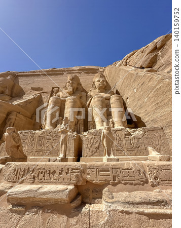 Abu Simbel, a cliff on the west bank of the Nile, in which two ancient Egyptian temples of Ramesses II are carved, Egypt. Abu Simbel, a cliff on the west bank of the Nile, in which two ancient Egyptian temples of Ramesses II are carved, Egypt. 140159752