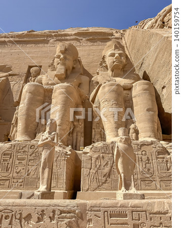 Abu Simbel, a cliff on the west bank of the Nile, in which two ancient Egyptian temples of Ramesses II are carved, Egypt. Abu Simbel, a cliff on the west bank of the Nile, in which two ancient Egyptian temples of Ramesses II are carved, Egypt. 140159754