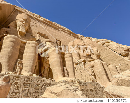 Abu Simbel, a cliff on the west bank of the Nile, in which two ancient Egyptian temples of Ramesses II are carved, Egypt. Abu Simbel, a cliff on the west bank of the Nile, in which two ancient Egyptian temples of Ramesses II are carved, Egypt. 140159771