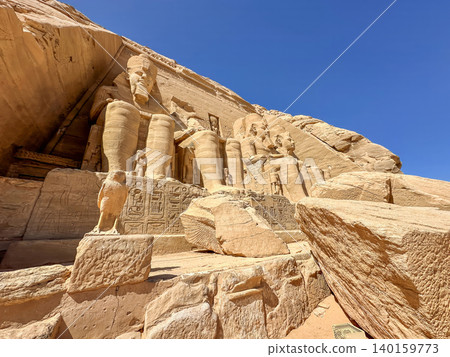 Abu Simbel, a cliff on the west bank of the Nile, in which two ancient Egyptian temples of Ramesses II are carved, Egypt. Abu Simbel, a cliff on the west bank of the Nile, in which two ancient Egyptian temples of Ramesses II are carved, Egypt. 140159773