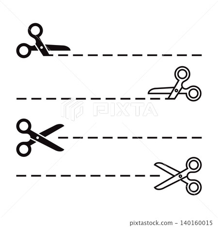 Scissors with cut lines icon set. Scissors cutting signs. Scissors with cut lines icon set. Scissors cutting signs. 140160015