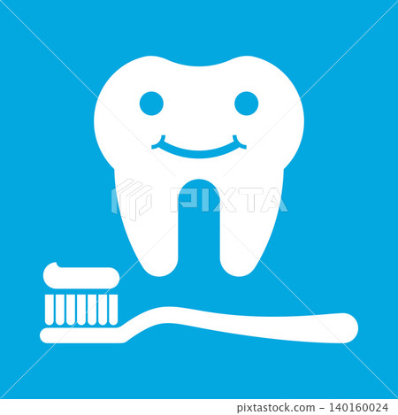Smiling tooth with toothbrush icon, promoting dental hygiene. Smiling tooth with toothbrush icon, promoting dental hygiene. 140160024