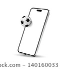 Smartphone with blank screen and soccer ball isolated on white background. Concept for soccer game app. 140160033