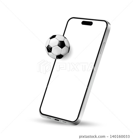 Smartphone with blank screen and soccer ball isolated on white background. Concept for soccer game app. 140160033
