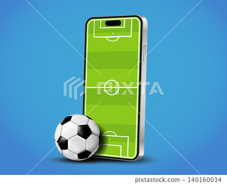 Mobile soccer. Football field on the smartphone screen and ball. Mobile soccer. Football field on the smartphone screen and ball. 140160034