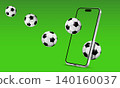 Soccer balls fly into a smartphone screen. Concept for soccer game app, for sports marketing and soccer events. 140160037