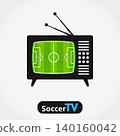 Soccer tv icon. Retro television with soccer field on screen. 140160042