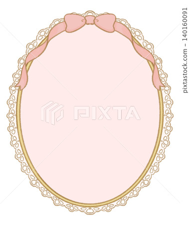 A cute, classic frame with pink ribbon and lace material, and a gold circular frame. A cute, classic frame with pink ribbon and lace material, and a gold circular frame. 140160091