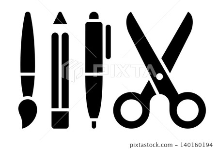 Art and craft silhouette icon set. Paintbrush, pencil, pen and scissors symbols for creativity. Art and craft silhouette icon set. Paintbrush, pencil, pen and scissors symbols for creativity. 140160194