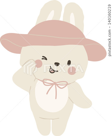 Summer bunny rabbit sassy waving pose summer vibe decoration clipart asset 140160219