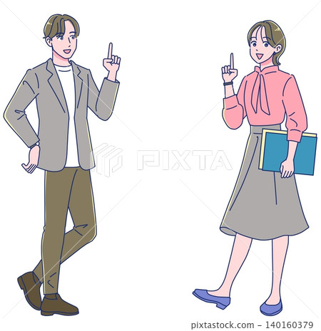 A male and female office worker explaining with smiles. A male and female office worker explaining with smiles. 140160379