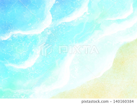 A watercolor illustration of the beautiful sea and waves crashing on the sandy beach. 140160384