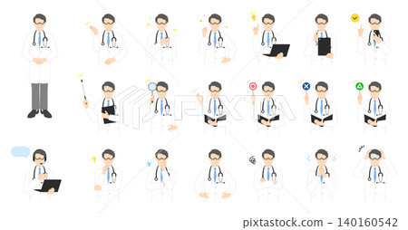 Icon set of male doctors in white coats (vector illustration material) Icon set of male doctors in white coats (vector illustration material) 140160542
