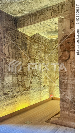 The goddess Hathor in the Temple of Nefertari near the temple of Abu Simbel, Pharaoh Ramesses II in southern Egypt, in Nubia 140160637