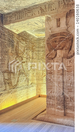 The goddess Hathor in the Temple of Nefertari near the temple of Abu Simbel, Pharaoh Ramesses II in southern Egypt, in Nubia The goddess Hathor in the Temple of Nefertari near the temple of Abu Simbel, Pharaoh Ramesses II in southern Egypt, in Nubia 140160638