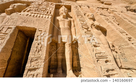 The Temple of Nefertari and the goddess Hathor near the Temple of Ramesses II at Abu Simbel, in southern Egypt, Nubia 140160697