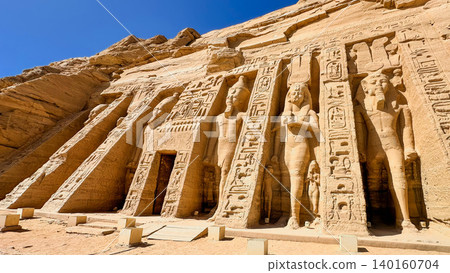 The Temple of Nefertari and the goddess Hathor near the Temple of Ramesses II at Abu Simbel, in southern Egypt, Nubia The Temple of Nefertari and the goddess Hathor near the Temple of Ramesses II at Abu Simbel, in southern Egypt, Nubia 140160704