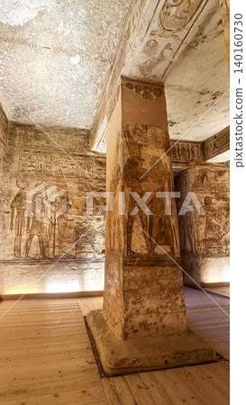 Interior decoration and statues in the Abu Simbel temple, a landmark in Nubia built by King Ramesses II, Egypt. Interior decoration and statues in the Abu Simbel temple, a landmark in Nubia built by King Ramesses II, Egypt. 140160730